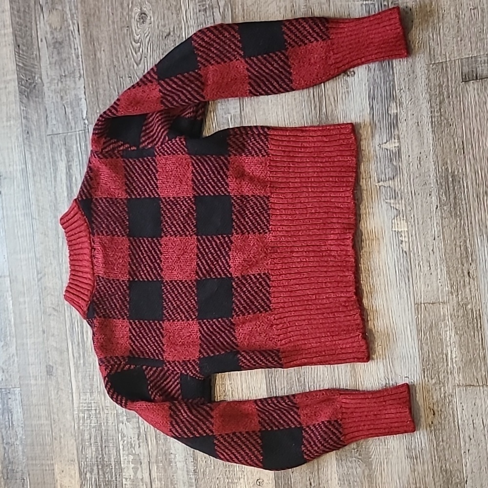 Poof New York Red Plaid Cropped Sweater - Picture 3 of 3